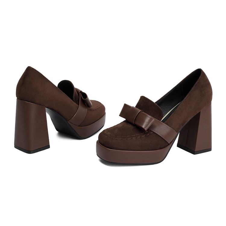 Faux Suede Platform Chunky Heel Loafers