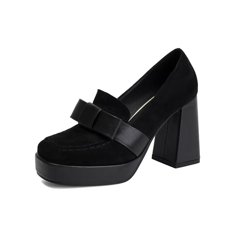 Faux Suede Platform Chunky Heel Loafers