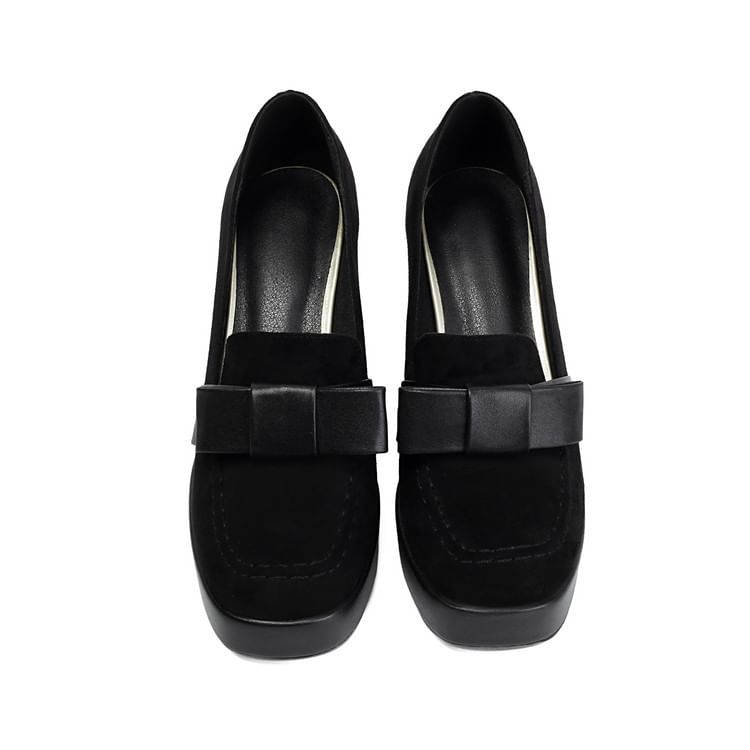 Faux Suede Platform Chunky Heel Loafers