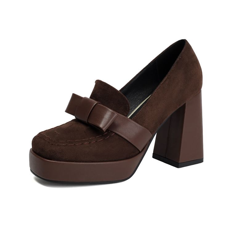 Faux Suede Platform Chunky Heel Loafers