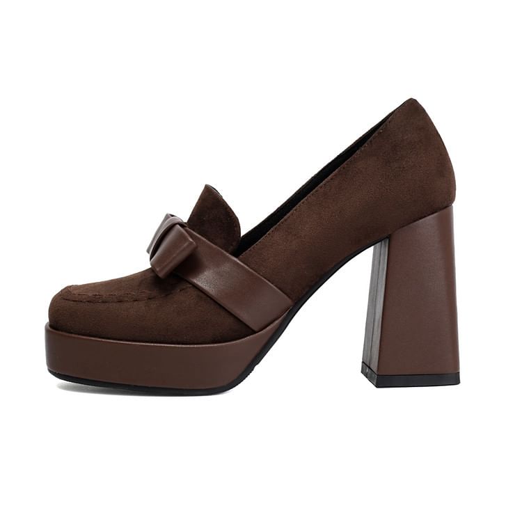 Faux Suede Platform Chunky Heel Loafers