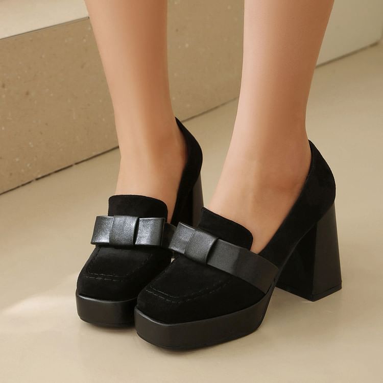 Faux Suede Platform Chunky Heel Loafers