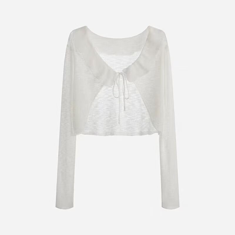 V-Neck Plain Ruffle Ribbed Tie Front Cardigan