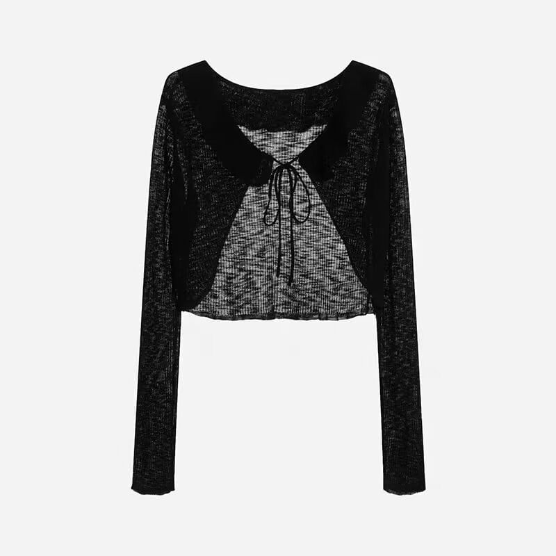 V-Neck Plain Ruffle Ribbed Tie Front Cardigan