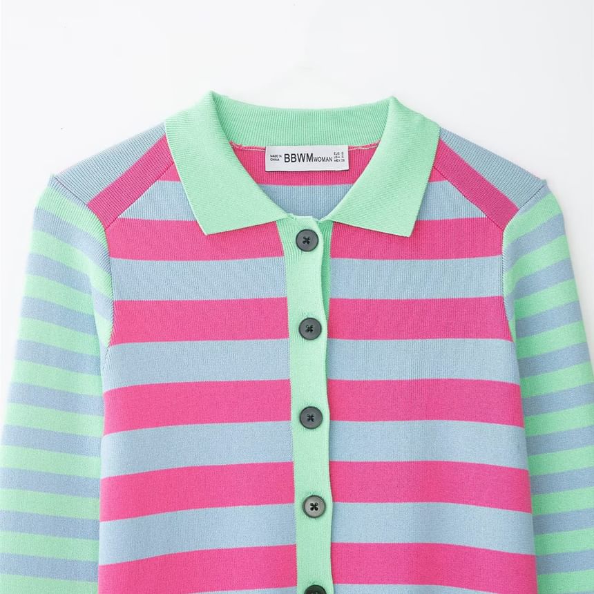 Collared Multicolor Striped Cardigan