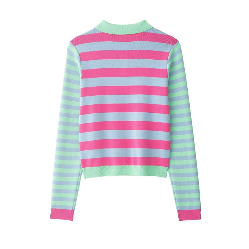 Collared Multicolor Striped Cardigan