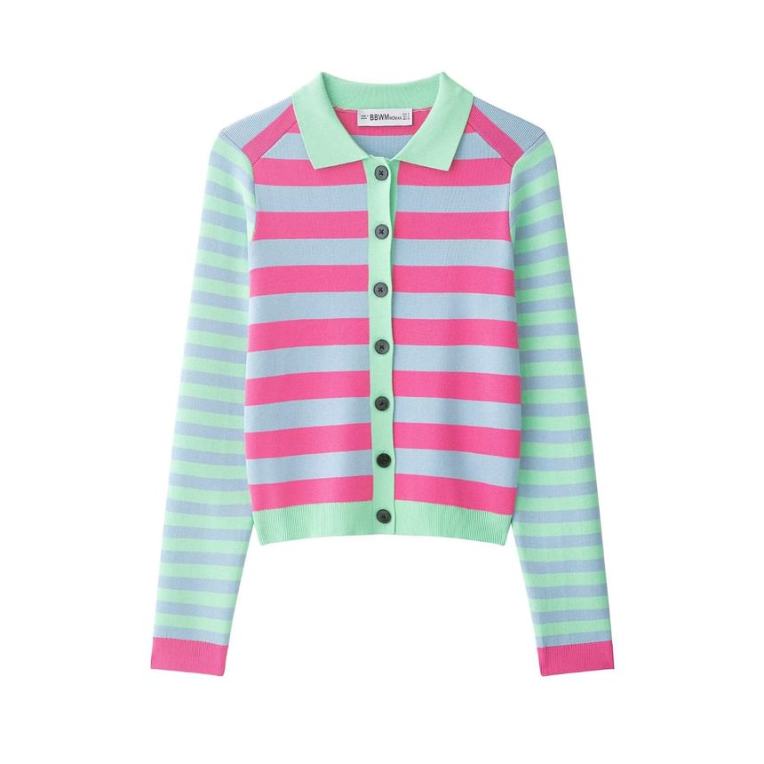 Collared Multicolor Striped Cardigan