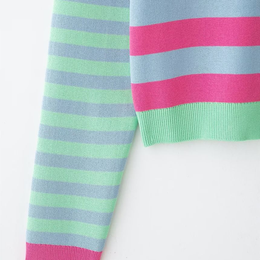 Collared Multicolor Striped Cardigan