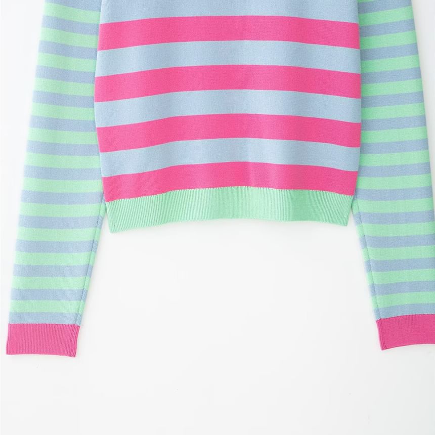 Collared Multicolor Striped Cardigan