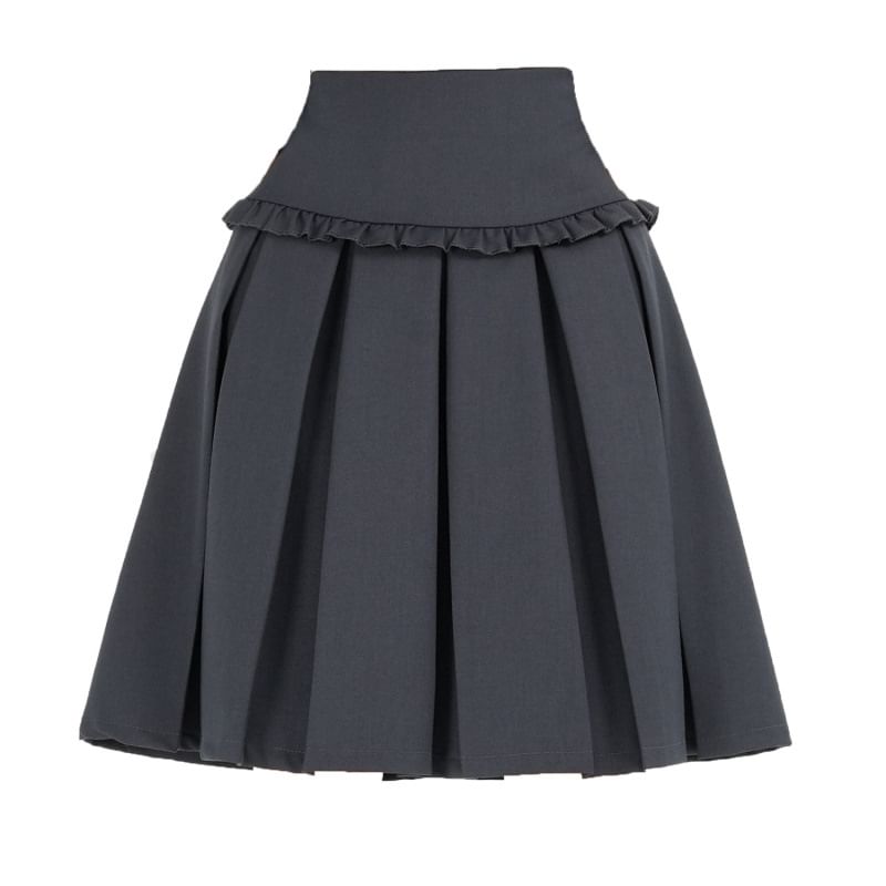 High Waist Plain A-Line Pleated Skirt