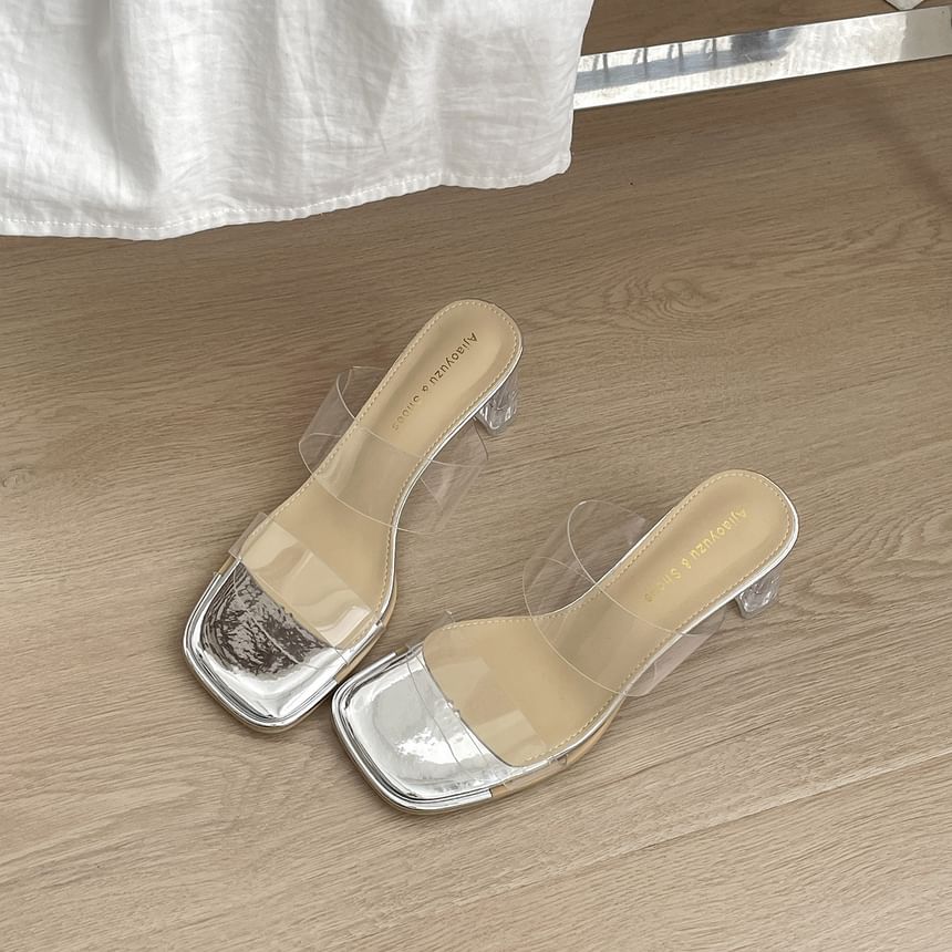 Clear Strap Block Heel Slide Sandals