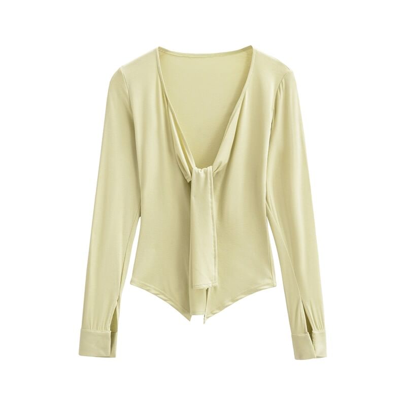 V-Neck Tie Front Plain Cardigan
