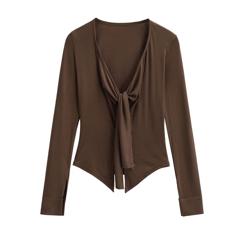 V-Neck Tie Front Plain Cardigan