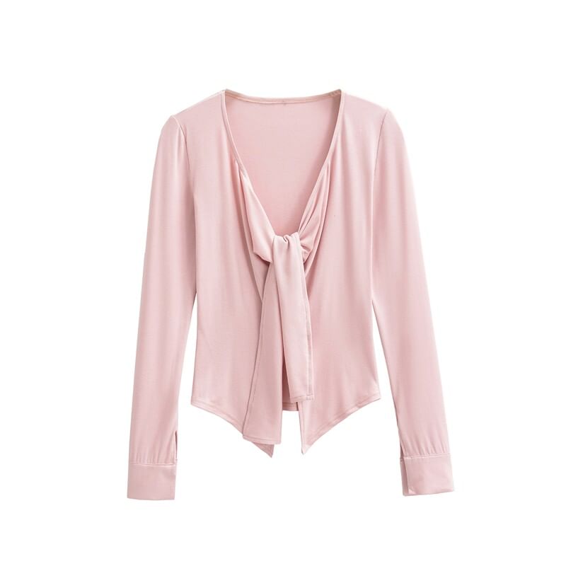 V-Neck Tie Front Plain Cardigan