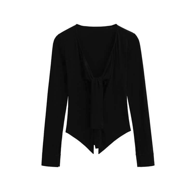 V-Neck Tie Front Plain Cardigan