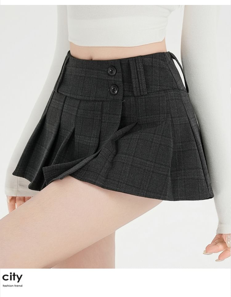 High Waist Plaid Mini Pleated Skirt