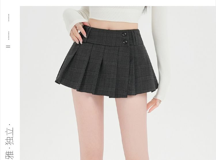 High Waist Plaid Mini Pleated Skirt