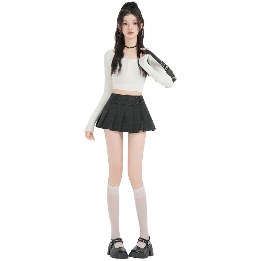 High Waist Plaid Mini Pleated Skirt