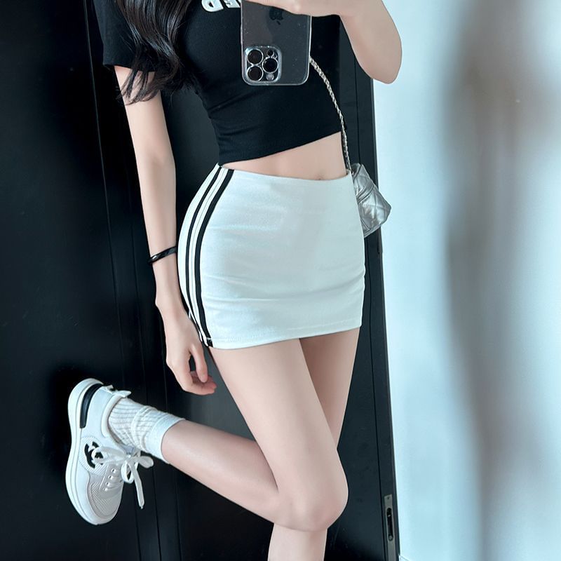 Mid Rise Striped Mini Pencil Skirt