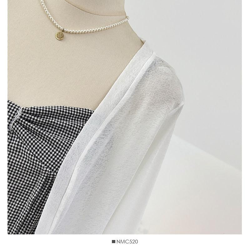 Set: Plain Cardigan + Plaid Crop Camisole Top