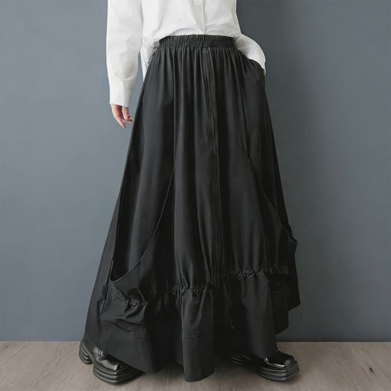 High Waist Plain Maxi A-Line Skirt