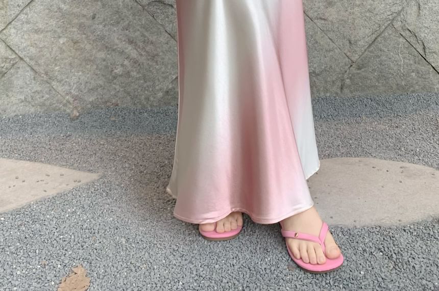 High Waist Gradient Satin Maxi A-Line Skirt