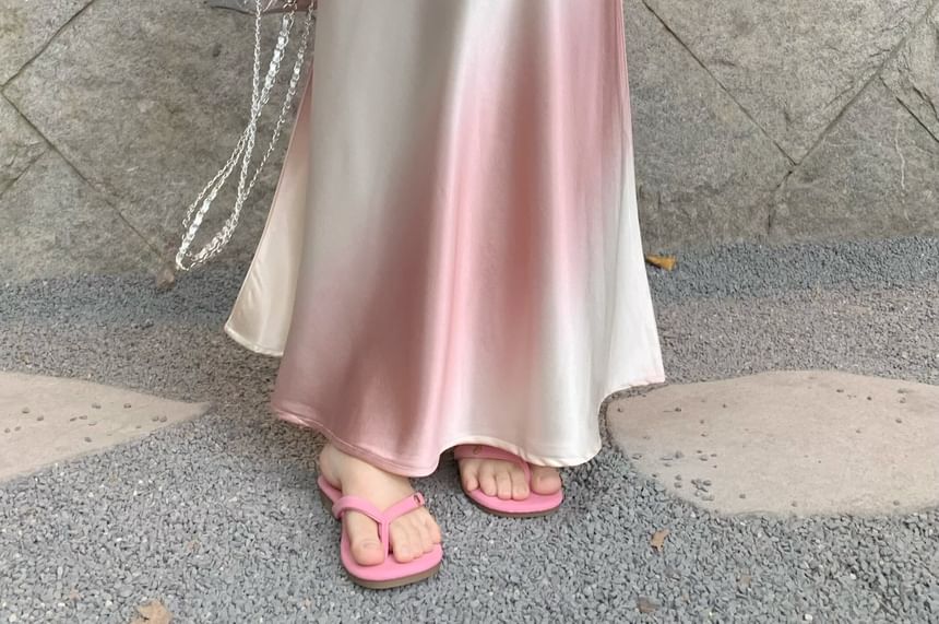 High Waist Gradient Satin Maxi A-Line Skirt