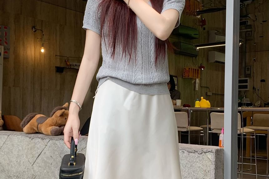 High Waist Plain Layered Satin A-Line Skirt
