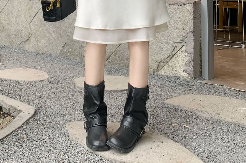 High Waist Plain Layered Satin A-Line Skirt