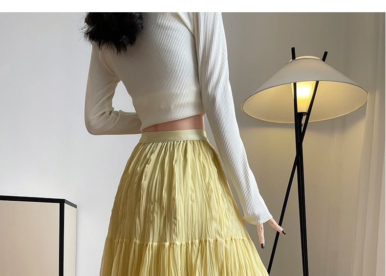 Mid Waist Plain Maxi A-Line Skirt