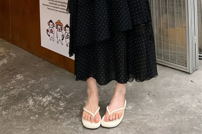 High Waist Dotted Asymmetric Midi Tiered Skirt