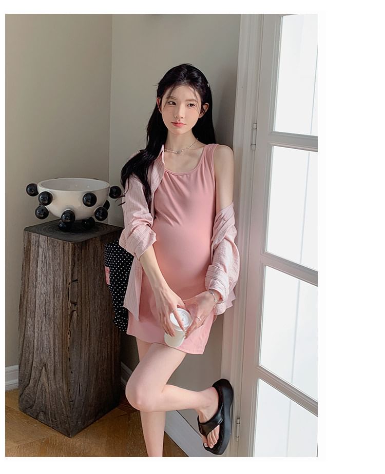 Maternity Sheath Dress and Striped Shirt Set