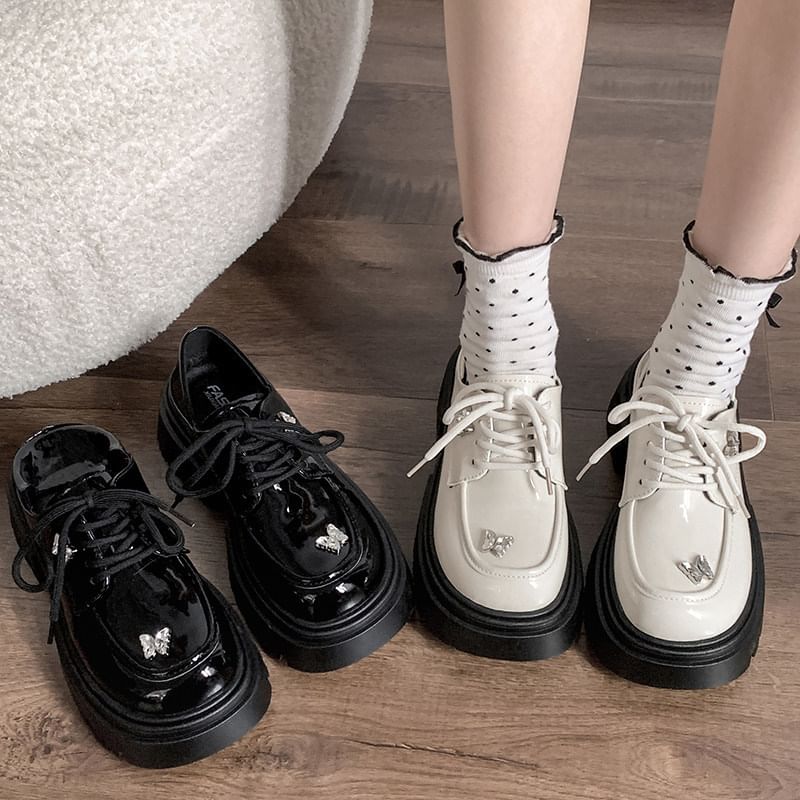 Patent Lace Up Platform Shoes