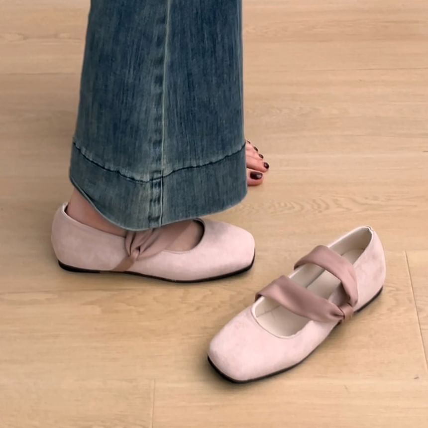 Double Strap Square Toe Faux Leather Flats