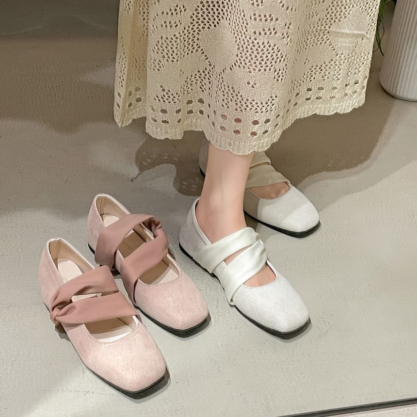 Double Strap Square Toe Faux Leather Flats
