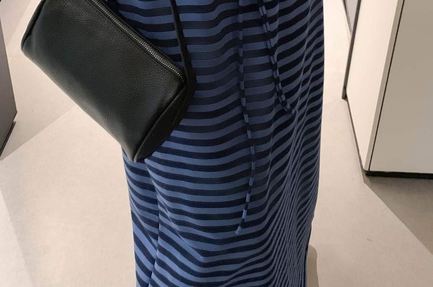 Drawstring Waist Striped Maxi A-Line Skirt