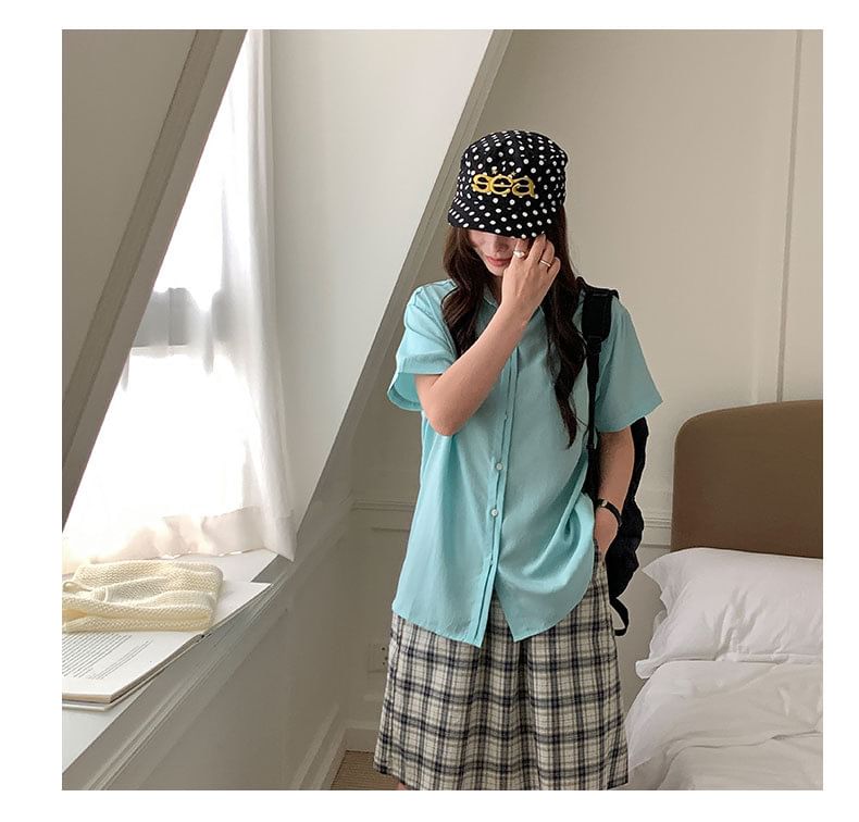 Button-Up Shirt with Collar and Short Sleeves
