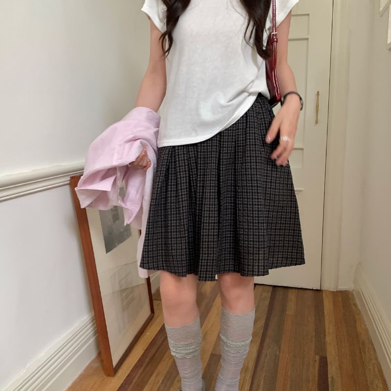 Mid Rise Plaid Mini A-Line Skirt
