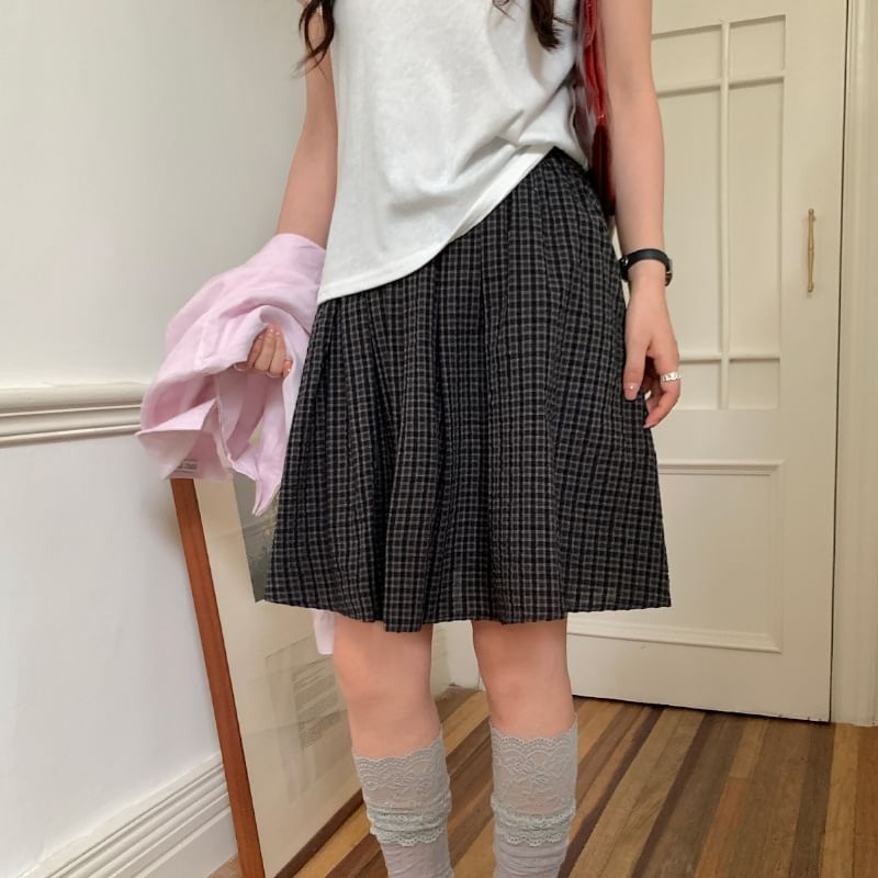Mid Rise Plaid Mini A-Line Skirt