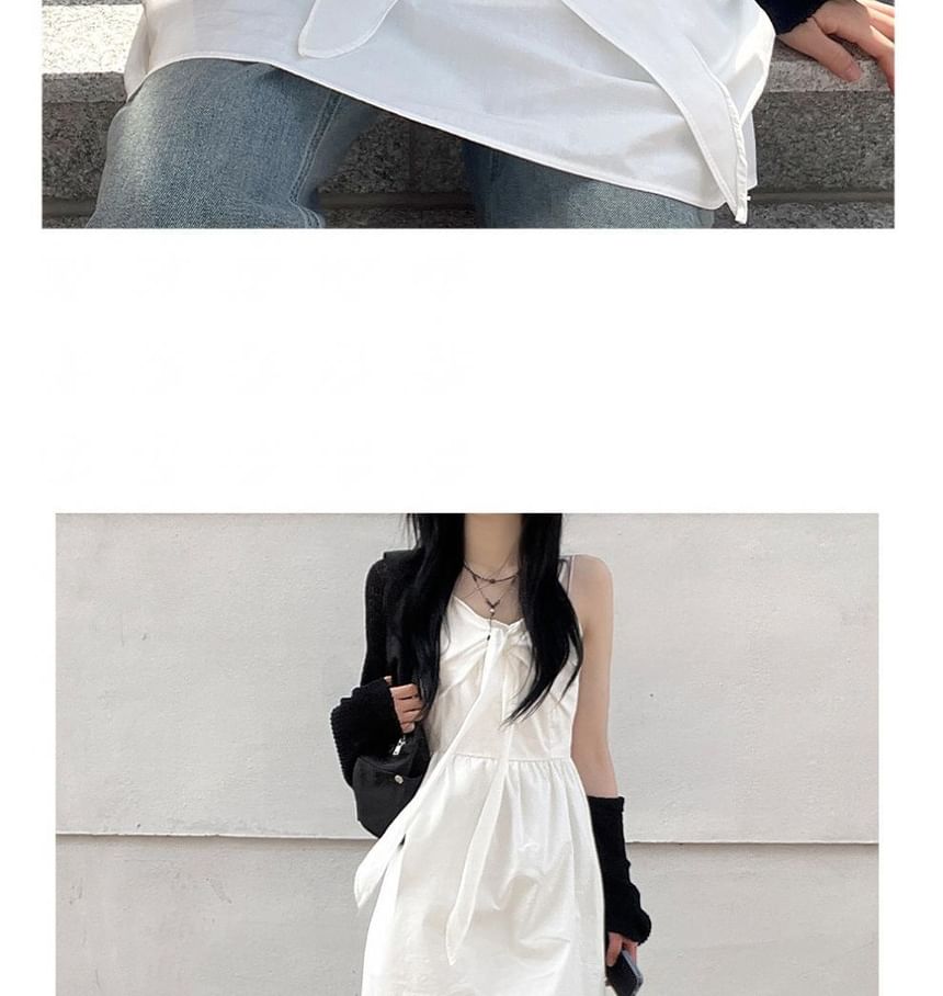 Spaghetti Strap V-Neck Plain Tie Front Mini A-Line Dress