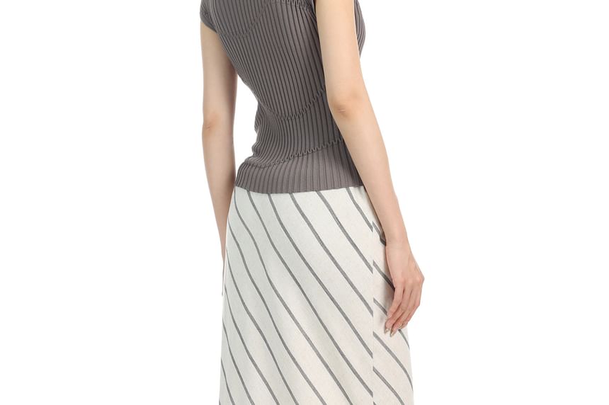 Drawstring Waist Diagonal Striped Maxi A-Line Skirt