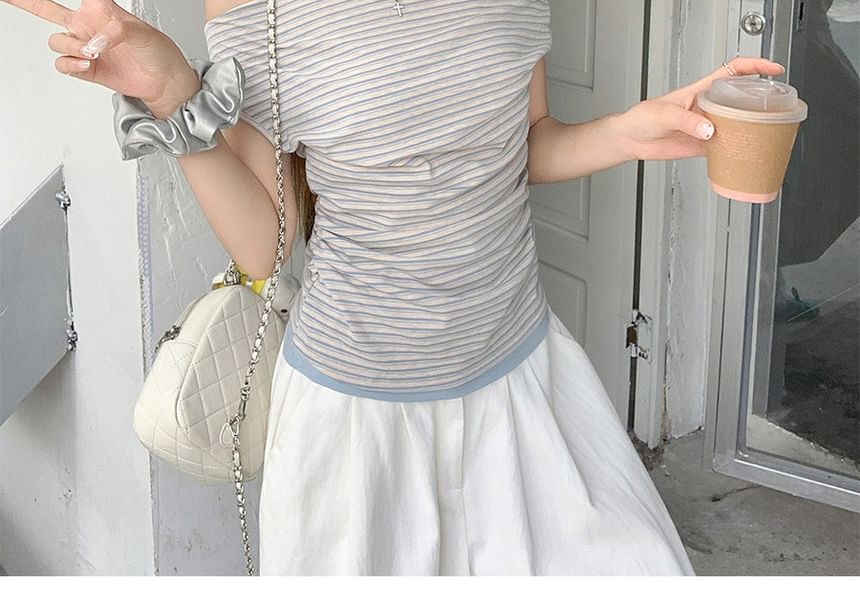 Striped Cowl Neck Tank with Ruch Details