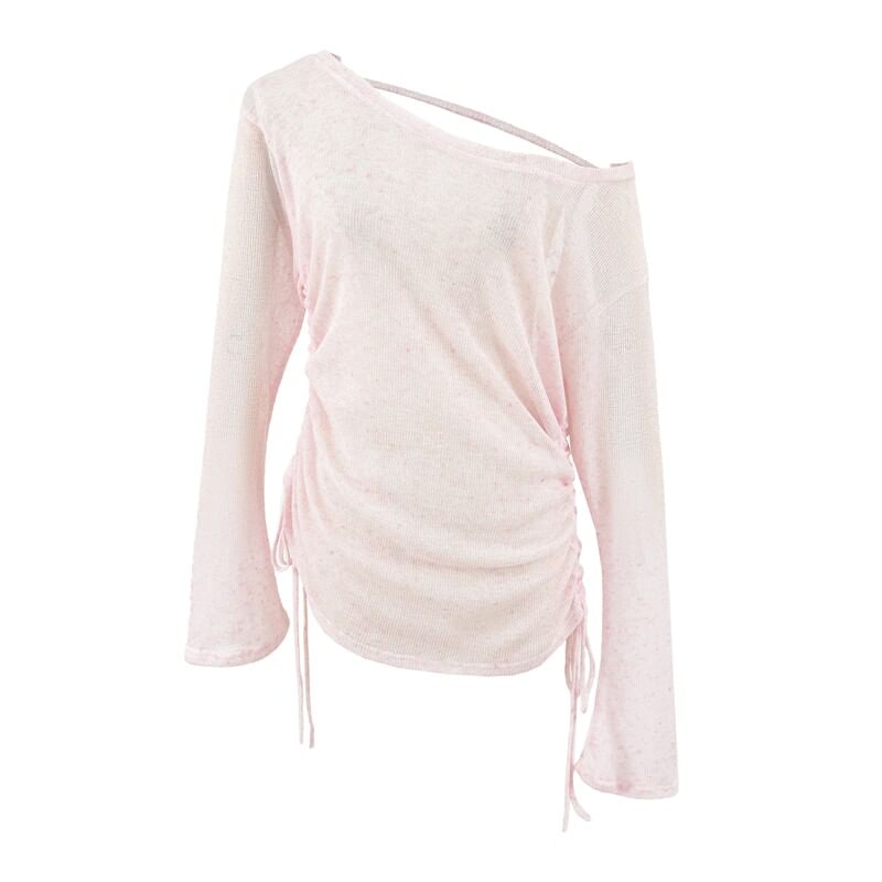 One Shoulder Drawstring Long Sleeve Top