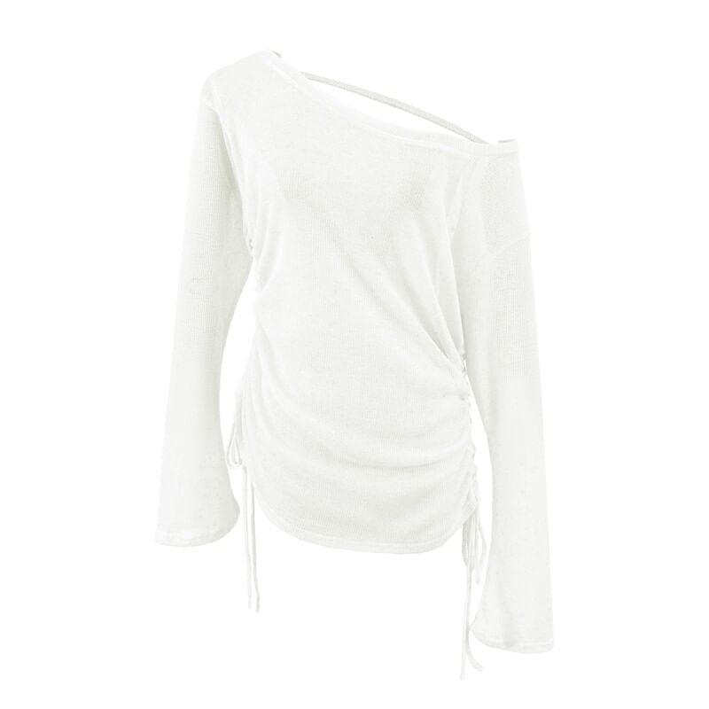 One Shoulder Drawstring Long Sleeve Top