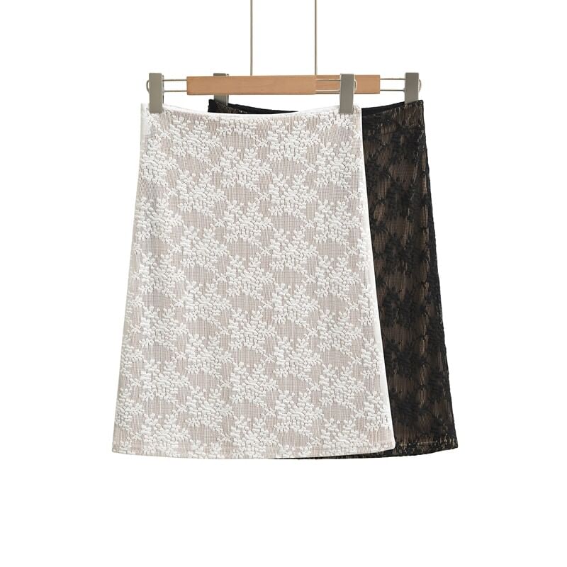 High Waist Lace Overlay Midi Pencil Skirt