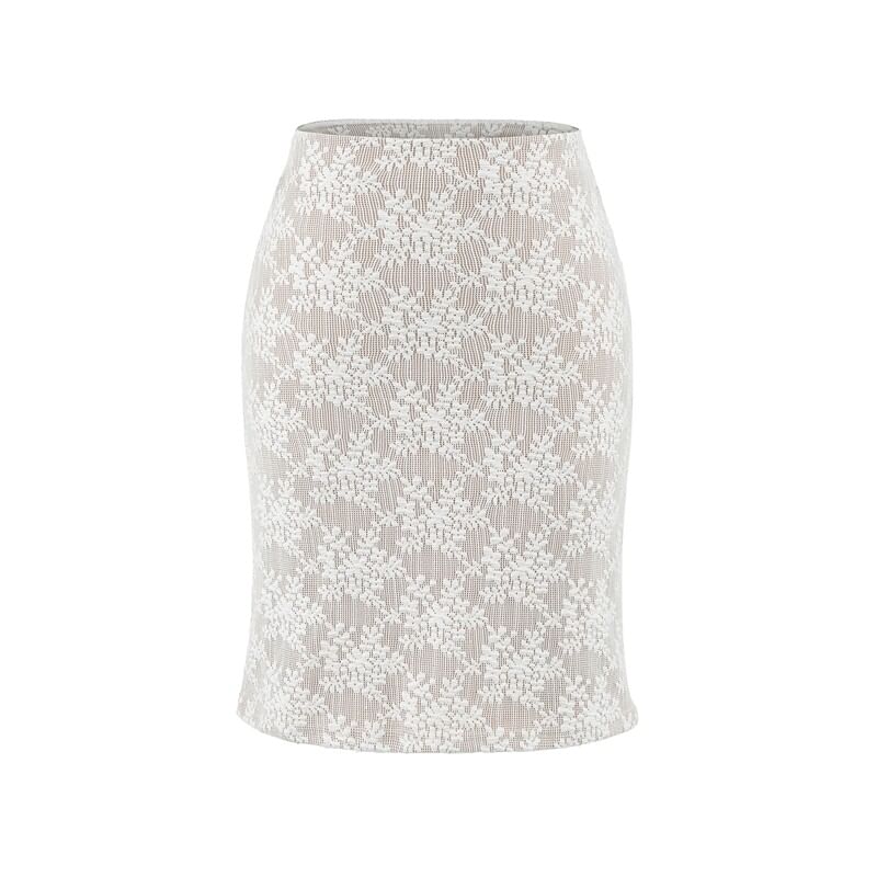 High Waist Lace Overlay Midi Pencil Skirt