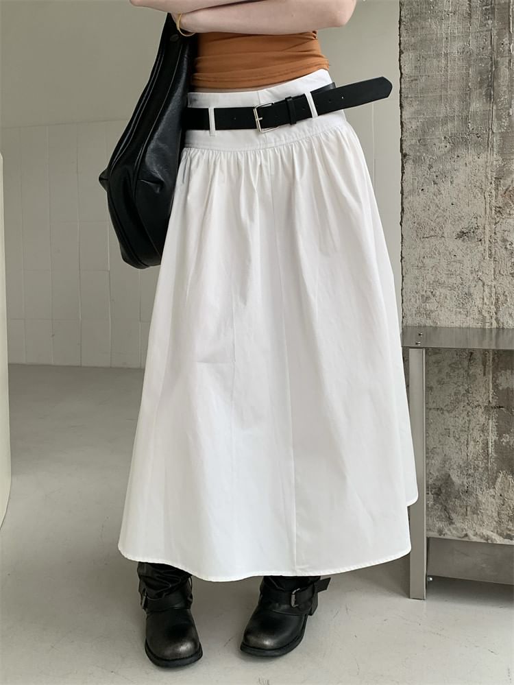 Mid Rise Plain Midi A-Line Skirt