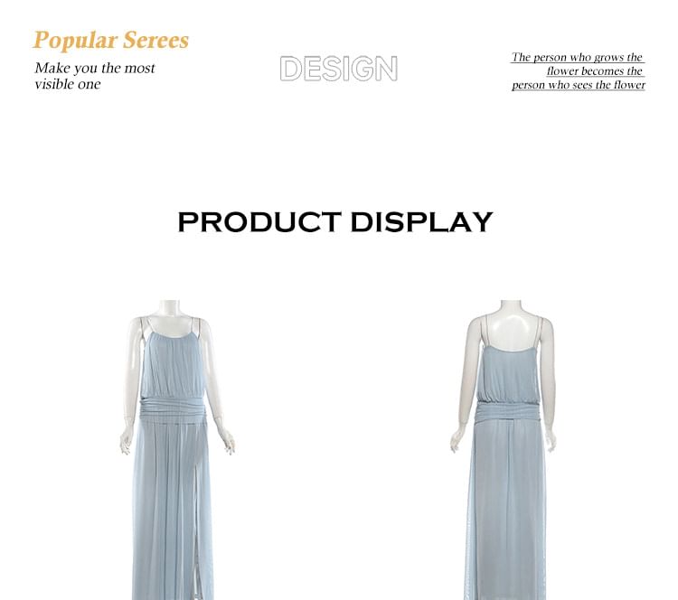 Spaghetti Strap Scoop Neck Plain Ruched Maxi A-Line Dress