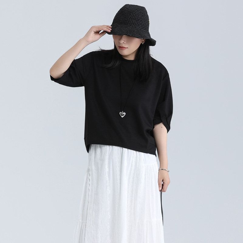 Classic Crew Neck Tee with Elbow Sleeves