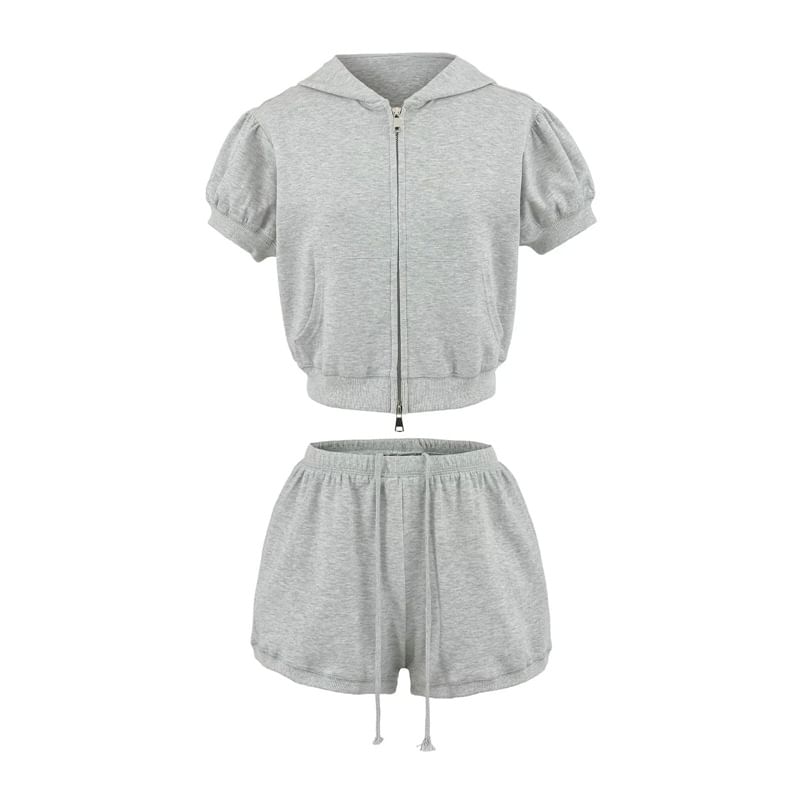 Zip-Up Crop Hoodie & Drawstring Hot Pants Set